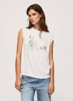 Pepe Jeans kädenreikähihainen logo-t-paita naiset valkoinen TB00418 - Image 3