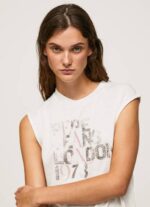 Pepe Jeans kädenreikähihainen logo-t-paita naiset valkoinen TB00418 - Image 4