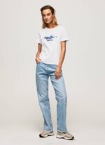Pepe Jeans kaltevuuslogoinen puuvillainen t-paita naiset valkoinen TB00421 - Image 2