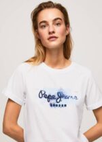 Pepe Jeans kaltevuuslogoinen puuvillainen t-paita naiset valkoinen TB00421
