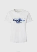 Pepe Jeans kaltevuuslogoinen puuvillainen t-paita naiset valkoinen TB00421 - Image 5