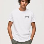 Pepe Jeans korkeatiheyslogoinen puuvillainen t-paita miehet valkoinen TB00919