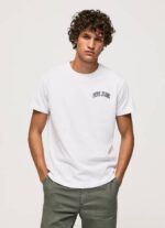 Pepe Jeans korkeatiheyslogoinen puuvillainen t-paita miehet valkoinen TB00919