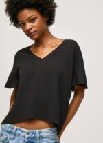 Pepe Jeans kreppitoppi, jossa röyhelöitä hihoissa naiset musta TB00365 - Image 3