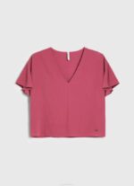 Pepe Jeans kreppitoppi, jossa röyhelöitä hihoissa naiset tumma poskipuna TB00375 - Image 5