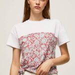 Pepe Jeans kukkakuvioinen puuvillainen t-paita naiset studio punainen TB00380