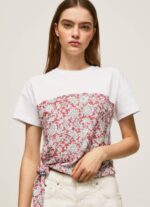 Pepe Jeans kukkakuvioinen puuvillainen t-paita naiset studio punainen TB00380