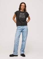 Pepe Jeans kukkalogollinen puuvillainen t-paita naiset pesty mustaksi TB00403 - Image 2