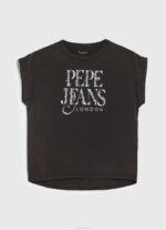 Pepe Jeans kukkalogollinen puuvillainen t-paita naiset pesty mustaksi TB00403 - Image 5