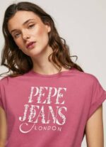 Pepe Jeans kukkalogollinen puuvillainen t-paita naiset tumma poskipuna TB00431 - Image 2