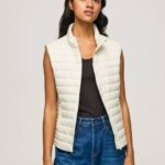 Pepe Jeans kumipaistin logolla pehmustettu liivi naiset kirnupiimä TB00132