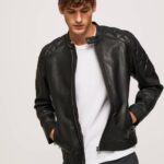 Pepe Jeans lampaan nahkainen biker takki miehet musta TB00835