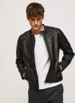 Pepe Jeans lampaan nahkainen biker takki miehet musta TB00835