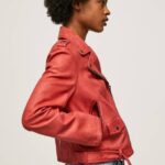 Pepe Jeans lampaan nahkainen biker takki naiset studio punainen TB00105