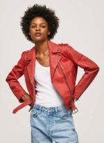 Pepe Jeans lampaan nahkainen biker takki naiset studio punainen TB00105 - Image 3