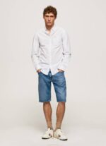 Pepe Jeans Larry slim fit popliinipaita miehet valkaisu sininen TB001028 - Image 2