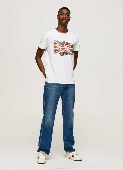 Pepe Jeans lippu logo n heiluttava lippu t-paita miehet valkoinen TB001014 - Image 2