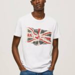 Pepe Jeans lippu logo n heiluttava lippu t-paita miehet valkoinen TB001014