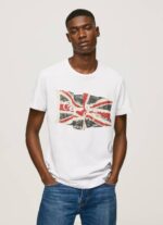 Pepe Jeans lippu logo n heiluttava lippu t-paita miehet valkoinen TB001014