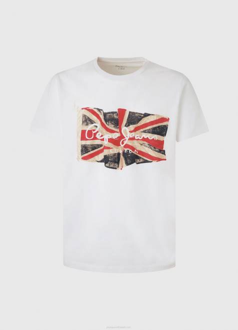 Pepe Jeans lippu logo n heiluttava lippu t-paita miehet valkoinen TB001014 - Image 5