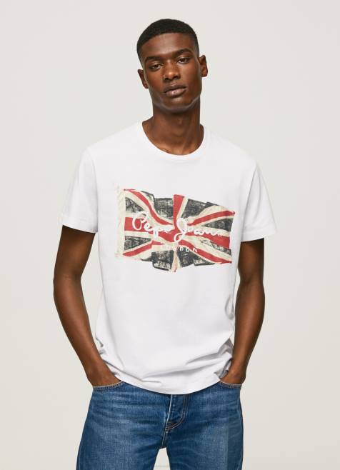 Pepe Jeans lippu logo n heiluttava lippu t-paita miehet valkoinen TB001014 - Image 1