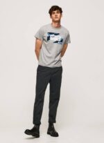 Pepe Jeans lippukuvioinen puuvillainen t-paita miehet harmaa marli TB00957 - Image 2