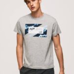 Pepe Jeans lippukuvioinen puuvillainen t-paita miehet harmaa marli TB00957
