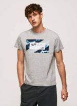 Pepe Jeans lippukuvioinen puuvillainen t-paita miehet harmaa marli TB00957