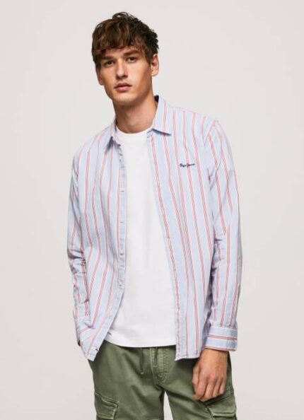 Pepe Jeans lister fil-a-fil slim fit paita miehet studio punainen TB001065