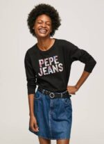 Pepe Jeans logolla paikattu pitkähihainen t-paita naiset musta TB00426 - Image 3