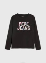 Pepe Jeans logolla paikattu pitkähihainen t-paita naiset musta TB00426 - Image 5