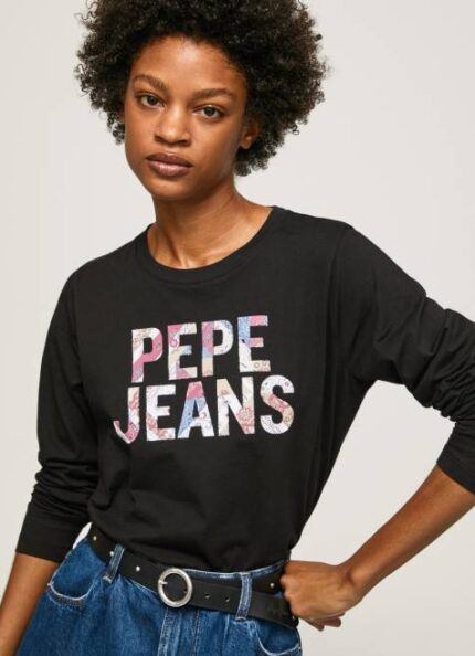 Pepe Jeans logolla paikattu pitkähihainen t-paita naiset musta TB00426