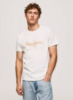 Pepe Jeans logopainatus t-paita miehet luonnonvalkoinen TB00992 - Image 3