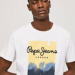 Pepe Jeans logopainatus t-paita miehet valkoinen TB00974