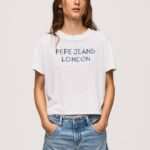 Pepe Jeans logopainatus t-paita naiset valkoinen TB00378