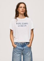 Pepe Jeans logopainatus t-paita naiset valkoinen TB00378