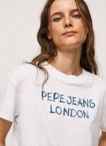 Pepe Jeans logopainatus t-paita naiset valkoinen TB00378 - Image 3