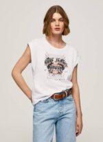 Pepe Jeans logopainatus t-paita naiset valkoinen TB00445 - Image 2