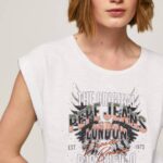 Pepe Jeans logopainatus t-paita naiset valkoinen TB00445