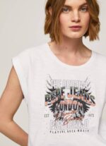 Pepe Jeans logopainatus t-paita naiset valkoinen TB00445