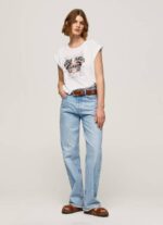 Pepe Jeans logopainatus t-paita naiset valkoinen TB00445 - Image 3