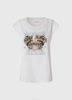 Pepe Jeans logopainatus t-paita naiset valkoinen TB00445 - Image 5