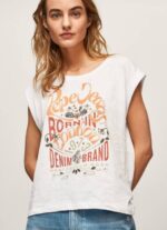 Pepe Jeans logopainatus t-paita naiset valkoinen TB00463 - Image 3