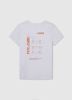 Pepe Jeans logopainatus t-paita poika luonnonvalkoinen TB001620 - Image 2