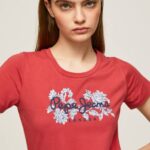 Pepe Jeans logoprintti lycra t-paita naiset studio punainen TB00384