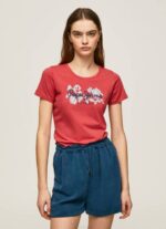 Pepe Jeans logoprintti lycra t-paita naiset studio punainen TB00384 - Image 3