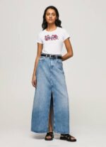 Pepe Jeans logoprintti lycra t-paita naiset valkoinen TB00385 - Image 2