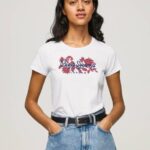Pepe Jeans logoprintti lycra t-paita naiset valkoinen TB00385