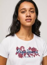 Pepe Jeans logoprintti lycra t-paita naiset valkoinen TB00385 - Image 3
