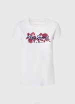 Pepe Jeans logoprintti lycra t-paita naiset valkoinen TB00385 - Image 5